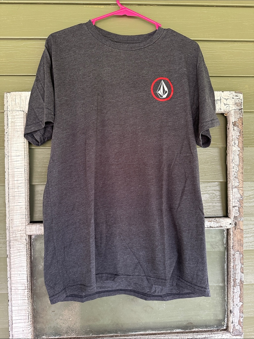 Volcom Charcoal Short Sleeve Tee with Red Logo Accent